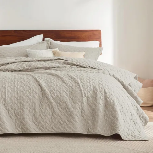 Vista 22 de Bedsure Quilts Twin Size - Lightweight Bedspreads Twin Size with Basket Weave Pattern, Soft Quilt Bedding Set, Grey Comforter Set Coverlet for All