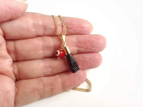 Vista 2 de Collar de Protección para Mujer Genuino Azabache Colgante Cadena Mal de Ojo
