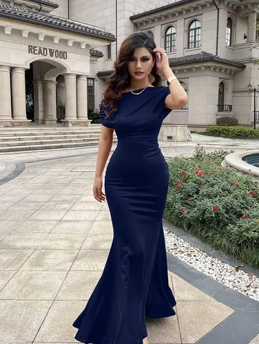 Vista 6 de KnoInt Vestido largo formal para mujer, elegante, con mangas, para fiesta de noche