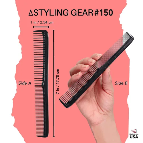 Vista 2 de Styling Gear #150 - Juego de 3 peines de corte de barbero, para hombre y mujer, para peinado, barba y bigote. Fabricado en los Estados Unidos (negro)