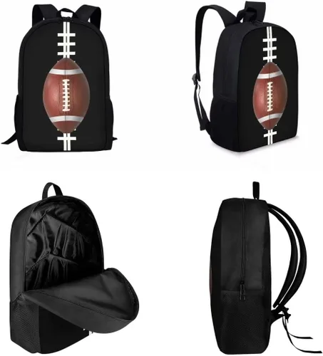 Vista 4 de AmzPrint Mochila de ajolote rosa mexicano 3 en 1 y lonchera con bolsa para lápices para niños, mochila ligera de salamandra de 17 pulgadas, Fútbol