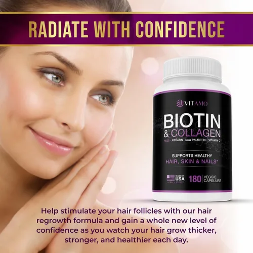 Vista 7 de Vitamo Vitamo - Vitaminas para la pérdida de cabello posparto para mujeres Crecimiento posnatal del cabello con ácido hialurónico, complejo B