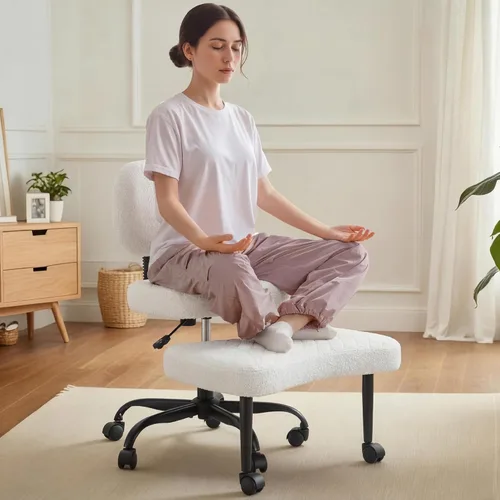 Vista 10 de Silla ergonómica de oficina con patas cruzadas con ruedas, sillas de meditación de altura ajustable para TDAH, yoga y trabajo de escritorio, asiento