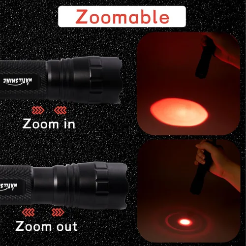 Vista 6 de Linterna de luz roja de atenuación continua, pureza alta de 620nm-630nm, brillo ajustable y enfoque para observación nocturna, astronomía, aviación