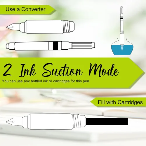 Vista 6 de 16 bolígrafos estilográficos desechables recargables para escribir punta fina, pluma de tinta de firma con pistón, para caligrafía, pintura, dibujo