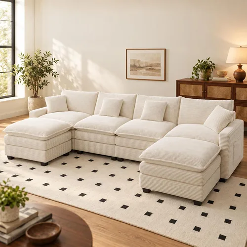 Vista 26 de Sofá seccional modular de 107", sofá de nube en forma de L con otomana Negro
