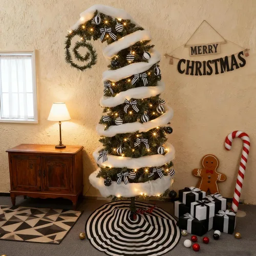 Vista 8 de 32 piezas de árbol de Navidad caprichoso de 6 pies con bola de adorno Negro