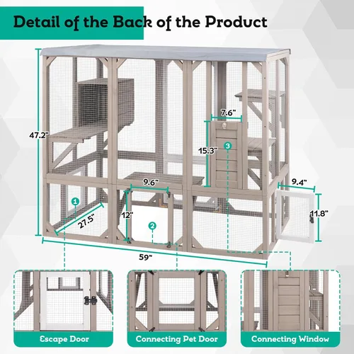 Vista 4 de Cercado Catio grande de 118" para gatos al aire libre, recintos para patio de gatos resistentes a la intemperie para múltiples gatos, jaula exterior