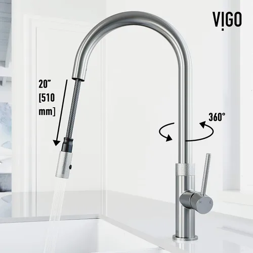 Vista 8 de VIGO Bristol VG02033ST - Grifo de cocina con pulverizador desplegable de una sola manija de 19 pulgadas de alto Acero inoxidable