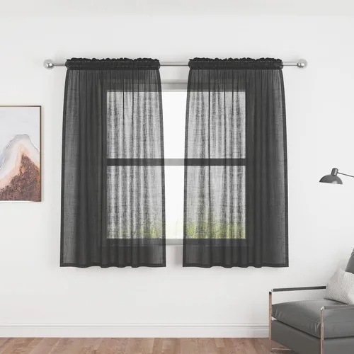 Vista 19 de UPOPO Paneles de Cortina Beige Pequeños Cortinas Transparentes de Gasa de 16 Pulgadas de Largo Cortinas de Cocina de Voile con Textura de Lino