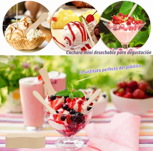 Vista 5 de 400 cucharas de madera pequeñas desechables de 3 pulgadas para degustar Versatile serving choice across gourmet ice cream, wedding dessert tables