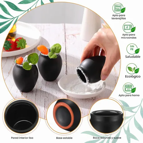 Vista 3 de Gejoy 24 vasos de arcilla mexicana Cantaritos de Barro de 3 onzas, hechos a mano para tequila, mezcal, margarita, mojito, martes de tacos, Cinco