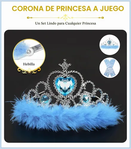 Vista 6 de Accesorios de Vestido de Princesa Guantes de Princesa, Conjunto de Vestir de 7 Piezas BIBUTY para Niñas Pequeñas Azul