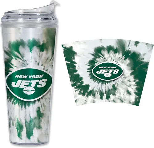 Vista 47 de Rico Industries NFL Football Glitter 24 onzas Vaso de purpurina acrílico con tapa con bisagra, Vaso de doble pared oficialmente licenciado con pajita