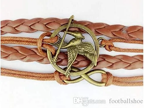 Vista 3 de Moda Vintage Hunger Games Birds Infinity Pulsera Cuero, Cuero