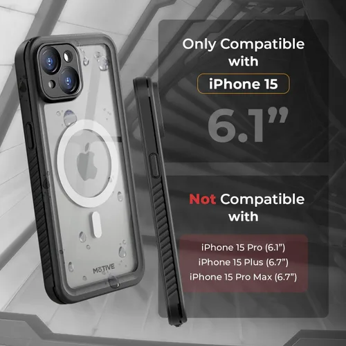 Vista 2 de MOTIVE Funda impermeable para iPhone 15, protector de pantalla integrado, compatibilidad MagSafe sin costuras, protector a prueba de polvo, a prueba