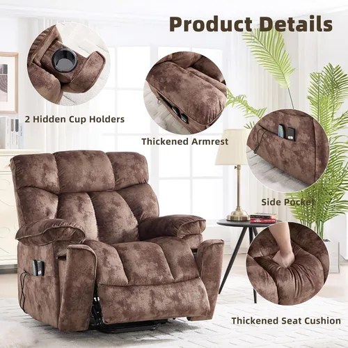 Vista 6 de CANMOV Power Lift - Silla reclinable para personas mayores con masaje por vibración y calefacción lumbar, silla elevadora eléctrica con bolsillo