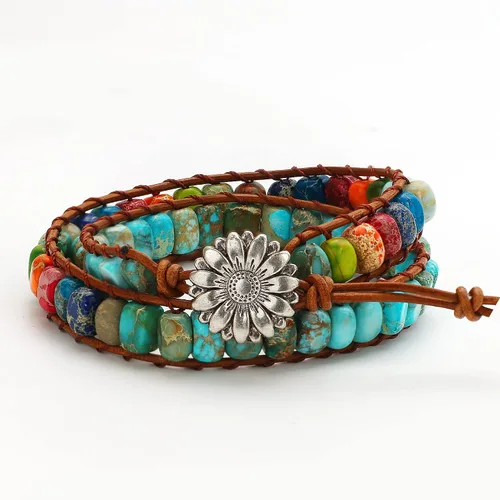 Vista 14 de Sedmart Pulseras de piedra hechas a mano para mujeres con piedras hippie de cuero, pulsera de cuentas curativas para mujeres y hombres