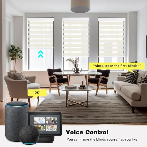 Vista 2 de Changshade - Persianas de cebra motorizadas para ventanas con filtro de luz para ventanas interiores, control de motor con cuerda de tracción