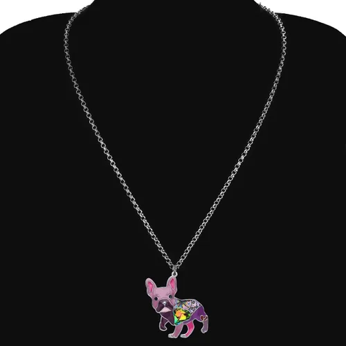 Vista 2 de BONSNY Collar de Bulldog Francés con diamantes de imitación esmaltados, diseño original para mujeres y niños