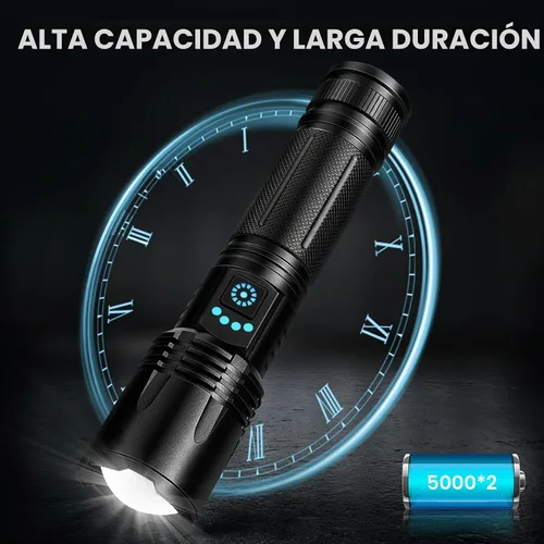 Vista 4 de Linternas recargables de alto lúmenes, 99,000 lúmenes, linternas LED superbrillantes con 5 modos e impermeable, potente linterna de mano