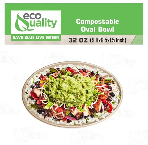 Vista 4 de Cuencos ovalados de papel compostable desechables de 32 onzas para burrito resistentes, ecológicos, cuencos ovalados de bagazo natural sin