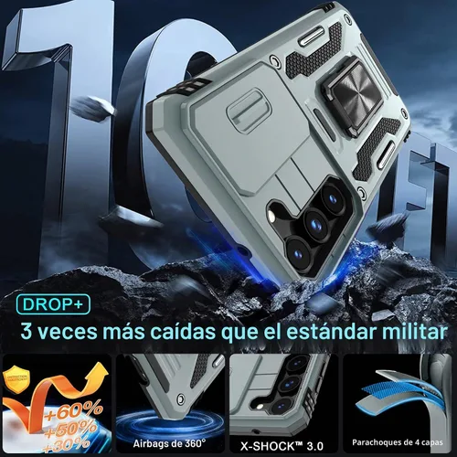 Vista 4 de DEERLAMN Funda para Samsung Galaxy S23+ Plus con cubierta deslizante para cámara+protector de pantalla (1 paquete), soporte giratorio con anillo