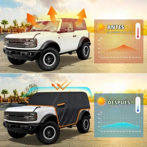 Vista 3 de Funda de coche para Ford Bronco de 2 puertas, 420D, funda impermeable para todo tipo de clima, sol, lluvia, UV, polvo, cubierta de cabina