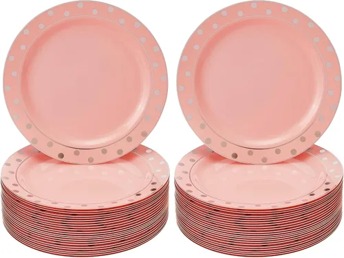 Vista 8 de SILVER SPOONS Elegantes platos desechables para fiestas – (24 piezas) juego de vajilla desechable resistente de 10.25 pulgadas, platos de plástico