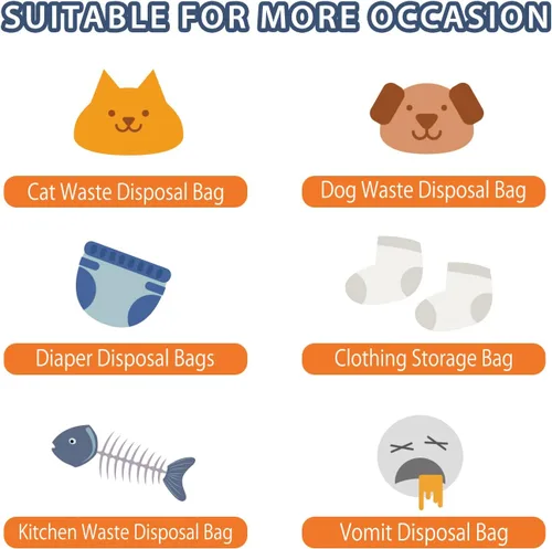 Vista 6 de Bolsas de eliminación de desechos de sellado de olores, 100 unidades, bolsas de arena para gatos, bolsas sin perfume, bolsas de eliminación