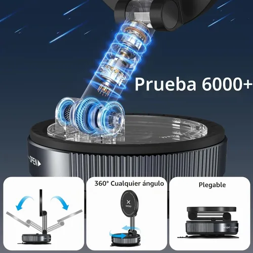 Vista 5 de Soporte magnético de teléfono al vacío para tu auto ajustable de 360° de 96 libras con ventosa ultra soporte para teléfono celular MagSafe