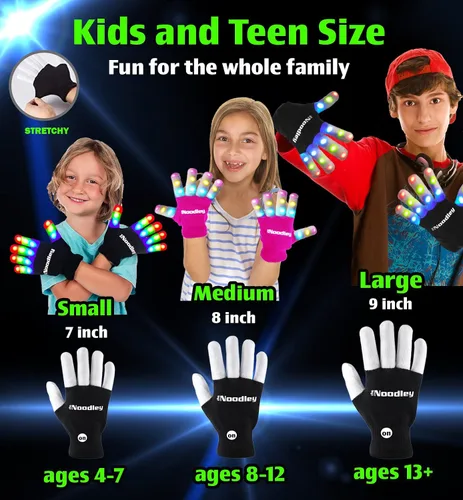 Vista 3 de The Noodley Guantes con luz LED para niños, juguetes, juegos al aire libre, para niños y niñas, disfraz oscuro con autismo, niños, adolescentes