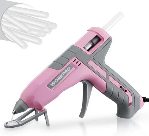 Vista 10 de WORKPRO Pistola de pegamento caliente tamaño completo – Juego de pistola de pegamento de doble temperatura de 60/100 W con 10 barras de pegamento