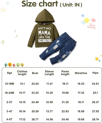 Vista 6 de WESIDOM Ropa de bebé niño, sudadera con capucha de impresión de manga larga con pantalones de mezclilla conjunto