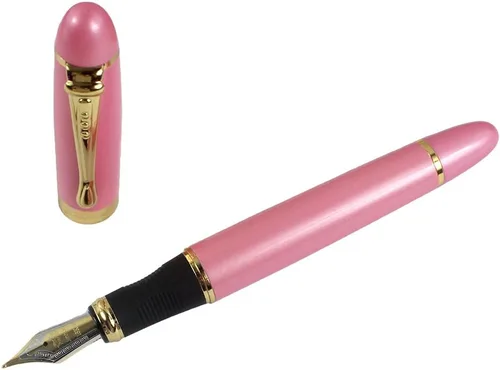 Vista 3 de Gullor Jinhao X450 - Pluma estilográfica, borde dorado, punta media, rosa
