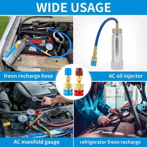 Vista 4 de Kit de adaptador R1234YF, adaptador de acoplador rápido R1234YF a R134A, acoplador rápido de lado alto/bajo, adaptador de manguera de carga de CA