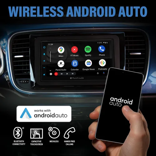 Vista 4 de Planet Audio PCPA975WP Estéreo de coche – Apple CarPlay Android Auto, 6.75 pulgadas doble Din, pantalla táctil, Bluetooth, receptor de radio AM/FM