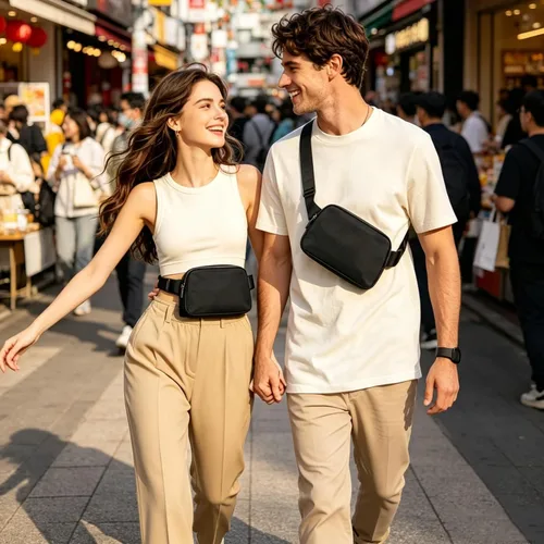 Vista 7 de Bolsa de Cintura Mini Negra Riñonera para Mujeres y Hombres, Riñonera Pequeña de Moda, Bolsa Cruzada para Cintura para Correr, Senderismo, Jogging