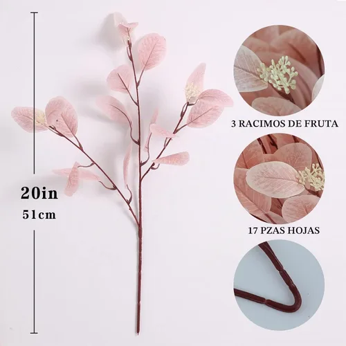 Vista 2 de dallisten Tallos de eucalipto artificiales de seda de 20 pulgadas, 12 piezas de tallo de eucalipto falso con hojas bayas, plantas verdes Blush
