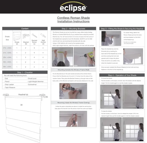 Vista 7 de Eclipse Evangeline - Persiana romana botánica para ventanas, sin cordón, 100 % opaca, 23 pulgadas de ancho x 64 pulgadas de largo, reducción