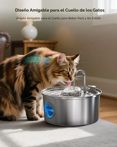 Vista 9 de Invengo Fuente de agua para gatos de acero inoxidable, fuente para mascotas de 108 oz/3.2 L con gran ventana de nivel de agua, dispensador