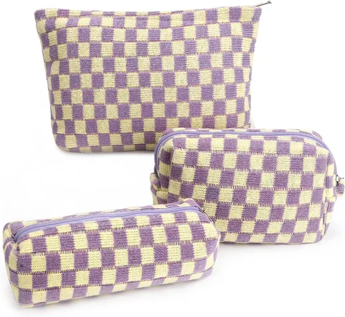 Vista 8 de Juego de 3 bolsas de maquillaje para niñas y mujeres, organizador de viaje, bolsa de aseo de baño, bolsa de almacenamiento de gran capacidad