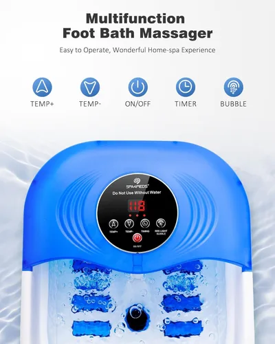Vista 2 de SPA4PIEDS Masajeador de baño de pies con calor, chorros de burbujas, luz roja y temporizador, spa de pies de pedicura con control de temperatura
