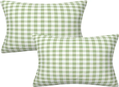 Vista 30 de Fundas de almohada decorativas rústicas de Aqua y blanco a cuadros estilo búfalo para sofá, funda de almohada para granja, decoración