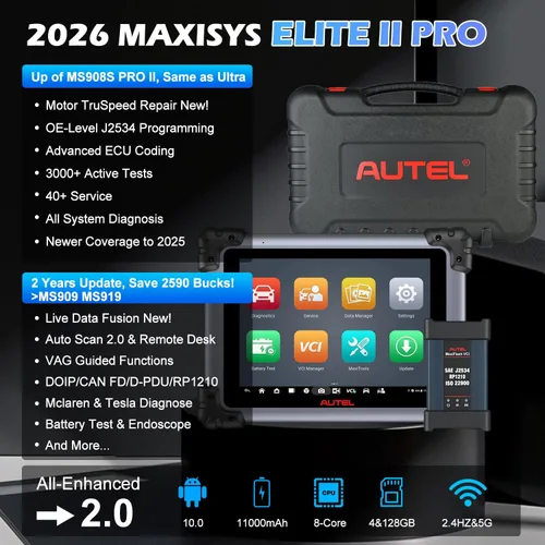 Vista 2 de Autel MaxiSys Elite II Pro Scanner J2534 Reprogramación de actualización gratuita de 2 años High-end professional automotive diagnostic tool 40+