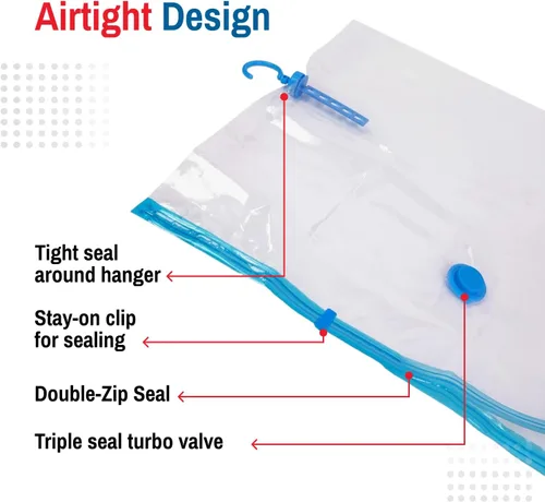 Vista 6 de Spacesaver Bolsas colgantes de almacenamiento al vacío (paquete de 4) – Bolsas selladoras al vacío, organizador de armario, almacenamiento sellado
