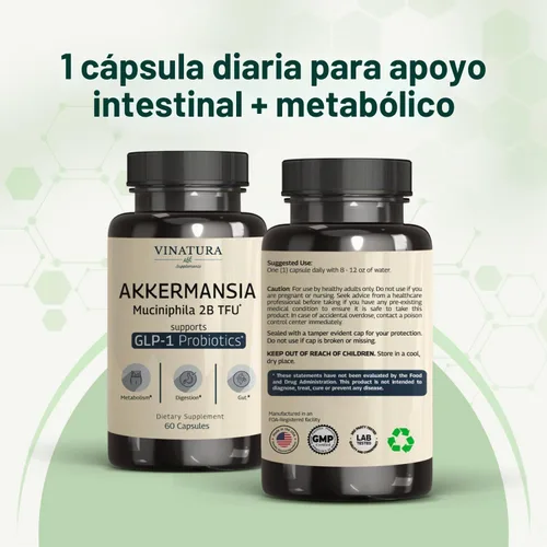Vista 8 de VINATURA Akkermansia Probiótico - Suplemento Akkermansia Munciniphila, Suplemento GLP-1 - 60 Cápsulas