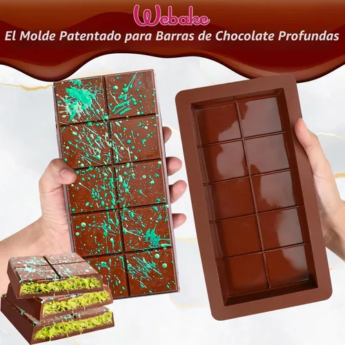 Vista 2 de Webake - Moldes de barra de chocolate profundo, 2 unidades, moldes de silicona platino de 1 pulgada para barra de chocolate Dubai para barra
