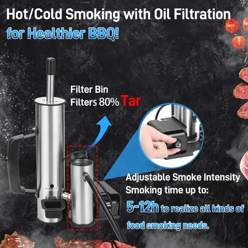 Vista 6 de Generador de humo para exteriores, ahumador eléctrico de acero inoxidable, tubo de humo para ahumador de pellets, ahumadores calientes/fríos