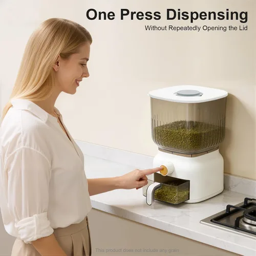 Vista 4 de Dispensador de arroz de 13.2 lbs, contenedor grande de almacenamiento de granos sellados con taza de arroz, dispensador de alimentos, organizador
